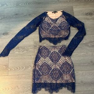 For Love & Lemons Blue Lace Two-Piece Set
